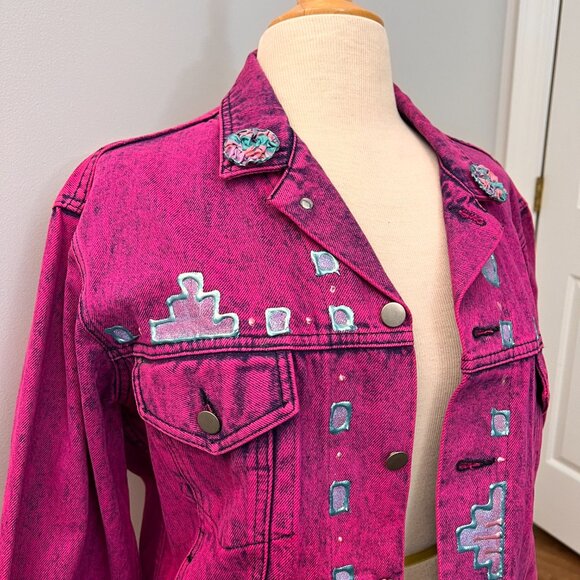 Vintage Sundance Denim Wear Jean Jacket Hand painted Southwestern Pink 80s 90s - Picture 12 of 12